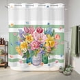 thumbnail image 6 of No Hook Shower Curtain, Watercolor Floral Shower Curtains for Bathroom with See Through Top Window, Spring Flowers Butterflies Leaves Green Waterproof & Washable Bath Curtain Long 72"x78", 6 of 9