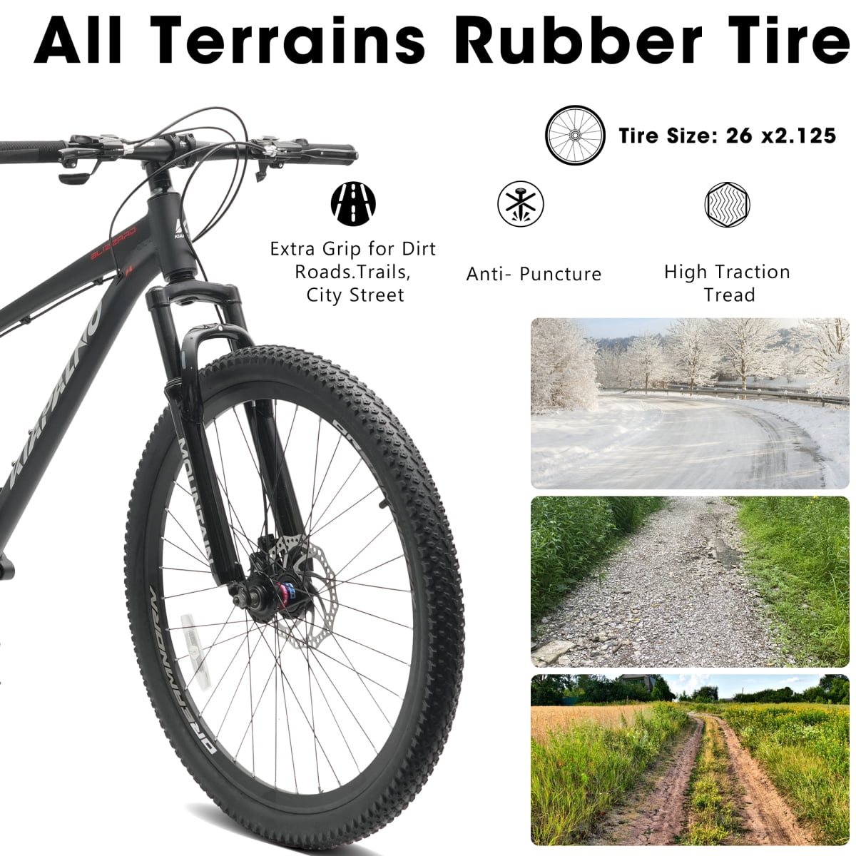26 Inch All-Terrain Mountain Bike with Disc Brakes, 21-Speed Drivetrain, Steel Frame Front Suspension MTB for Men & Women, Trail Riding & Outdoor Cycling
