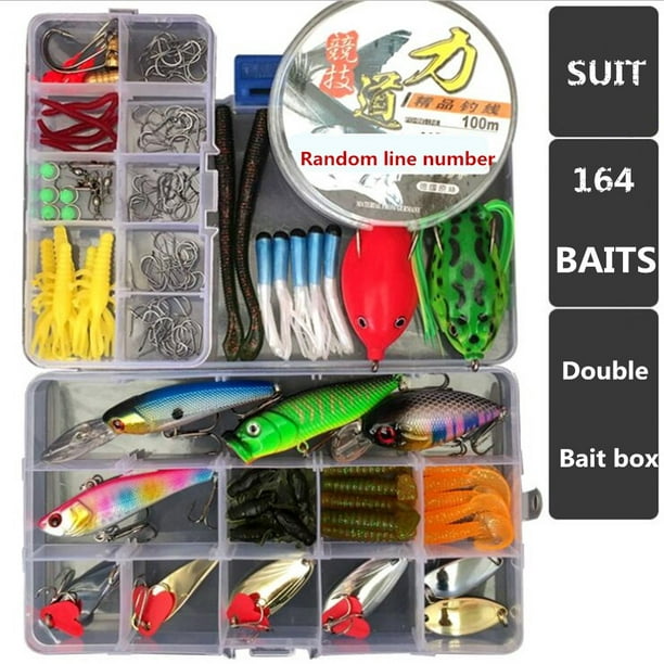 164Pcs Fishing Lure Kit Soft Hard Metal Blade Baits Hooks Fishing