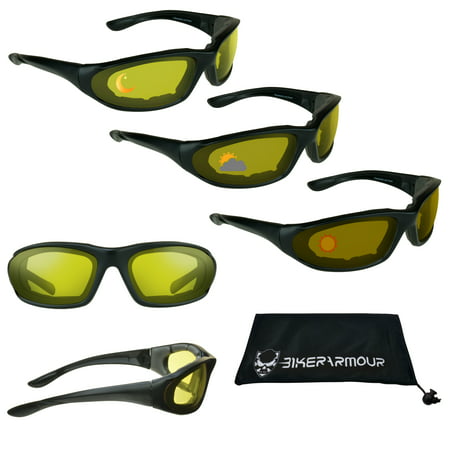 Bikershades Transition Motorcycle Glasses for Men and Women. Transitional Photochromic Day and Night Biker Sunglasses