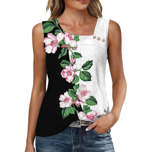 Cilsoka 2026 Fashion Trends Summer, Womens Floral Tank Tops Crewneck Sleeveless Shirts Casual Summer Loose fit Top