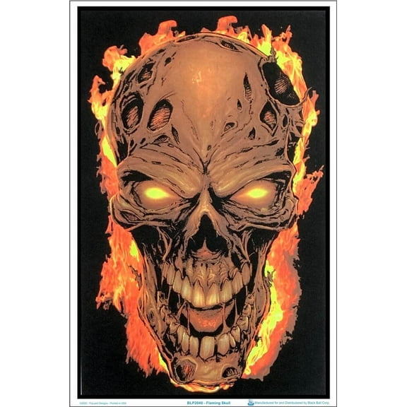 Scorpio Posters Flaming Skull Blacklight Poster - Flocked 23" x 35"