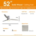 thumbnail image 6 of Silver Ceiling Fan with LED Light Kit, 52'' Solid Wood Ceiling Fans for Bedroom Living Room Kitchen, Modern 3 Blades Ceiling Fans with Remote, Dimmable, 6 Speeds, Reversible Energy-saving DC Motor, 6 of 9