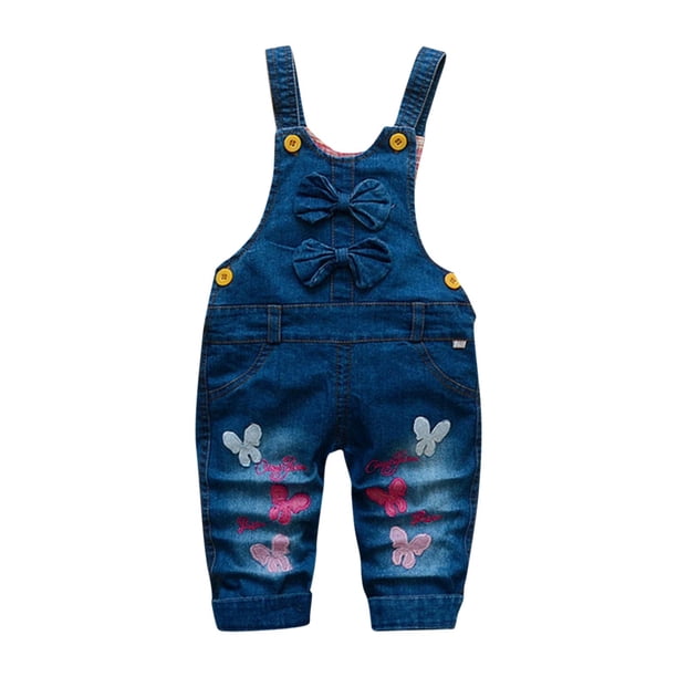 Odeerbi 1-5 Años Niñas Verano Denim Overalls Mariposa Arco Bib En General Jeans Casual Sin Mangas Denim Romper Mono