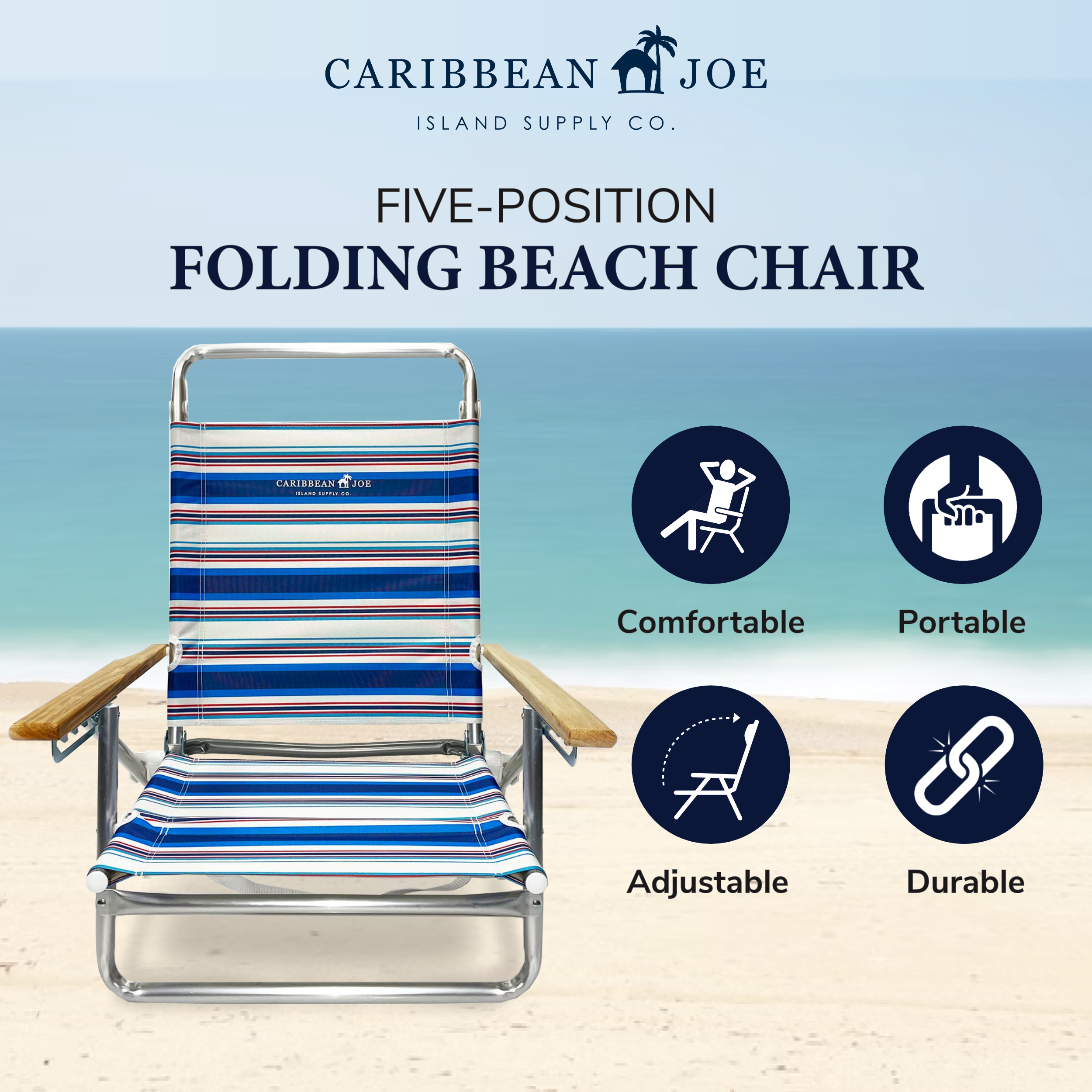 Caribbean Joe Five position folding beach chair - image 4 of 5
