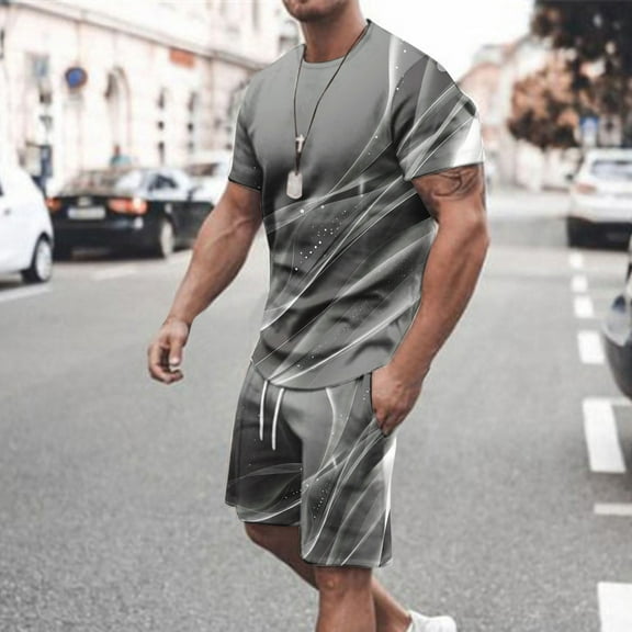 UVEASISHA Mens Two Piece Athletic Set Summer Short Sets 3D Digital Print Tracksuit Outfit Muscle Tees and Drawstring Shorts Set for Men 2025 Today Sales