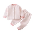 thumbnail image 3 of Loopsun Toddler Thermal Sets, Toddler Outfits Solid Round Neck Long Sleeve Top and Long Pants Fleece Lined Loungewear 2 Piece Set Pink, 3-4 Years, 3 of 5