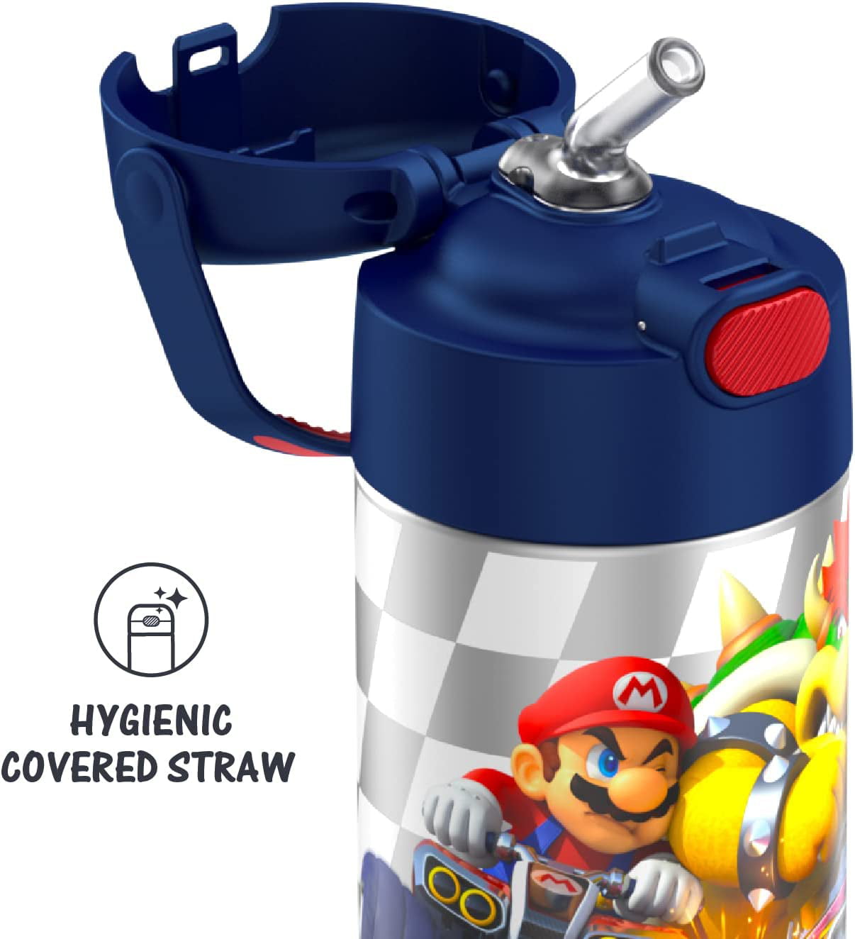 THERMOS FUNTAINER 12 Ounce Stainless Steel Vacuum Insulated Kids Straw  Bottle, Super Mario Brothers 