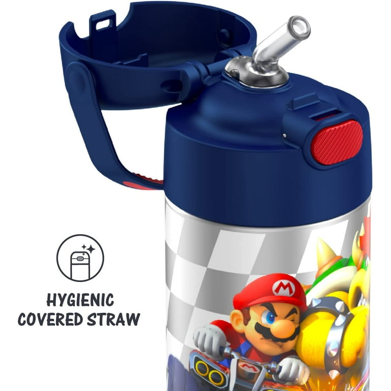 Thermos Funtainer 12 Ounce Stainless Steel Vacuum Insulated Kids Straw Bottle, Super Mario Brothers