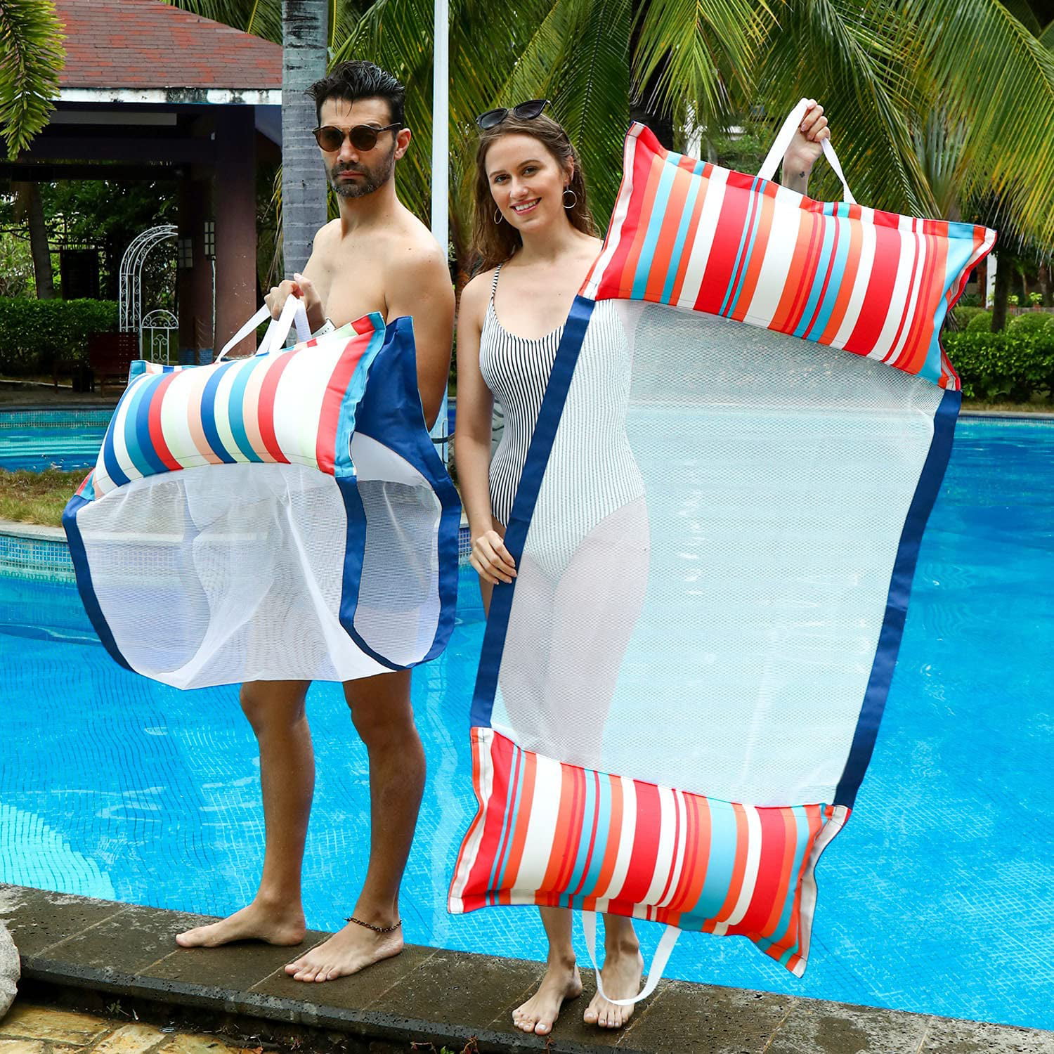 XL Pool Float Lounger for Adults… FindUWill Fabric Pool Hammock Floats Saddle, Lounge Chair, Hammock, Drifter 2Pack Inflatable Water Hammocks Floaties 4-in-1 