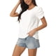 thumbnail image 4 of INSPIRAR CHIC Blusas de manga corta fruncidas para mujer, blusas elegantes y casuales con cuello redondo, camisetas de verano M Blanca, 4 of 5