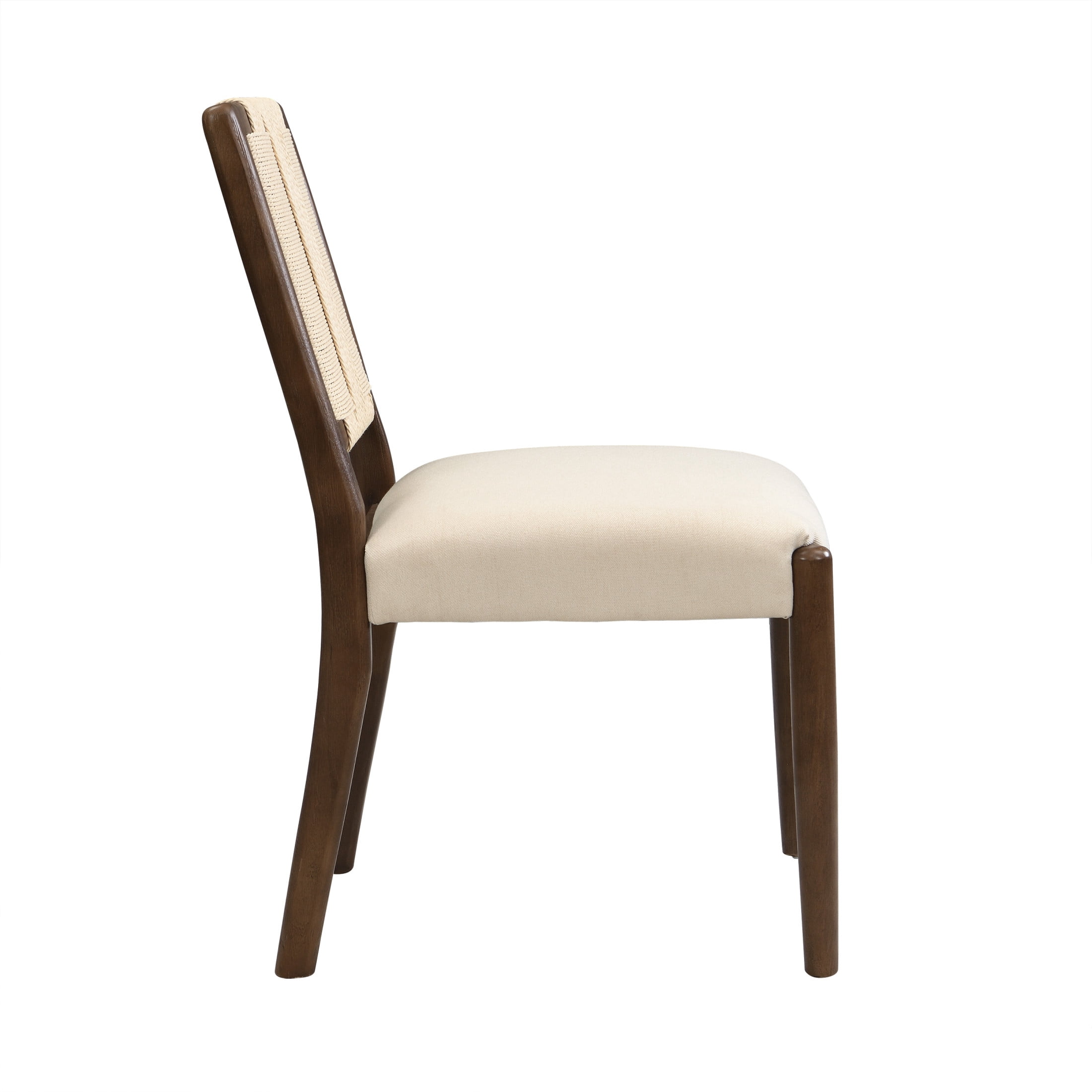 Christopher Knight Home Set of 2 Modern Upholstered Dining Chairs with Woven Rope Backrest, Walnut+Beige