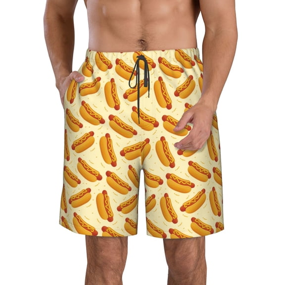 Logiee Hot Dog 3 Print Mens Swim Trunks Quick Dry Board Shorts,Breathable Hawaii Beach Shorts Swimwear Bathing Suits-Small