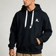 thumbnail image 2 of Men's Vintage Graphic Letter Hoodies Long Sleeve thermal Drawstring Hooded Sweatshirts Spring Fall Oversized Pullovers with Kangaroo Pocket Size 4XL Black, 2 of 7