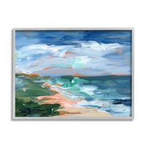 Crashing Beach Waves Abstract Scene Landscape Painting Gray Framed Art Print Wall Art