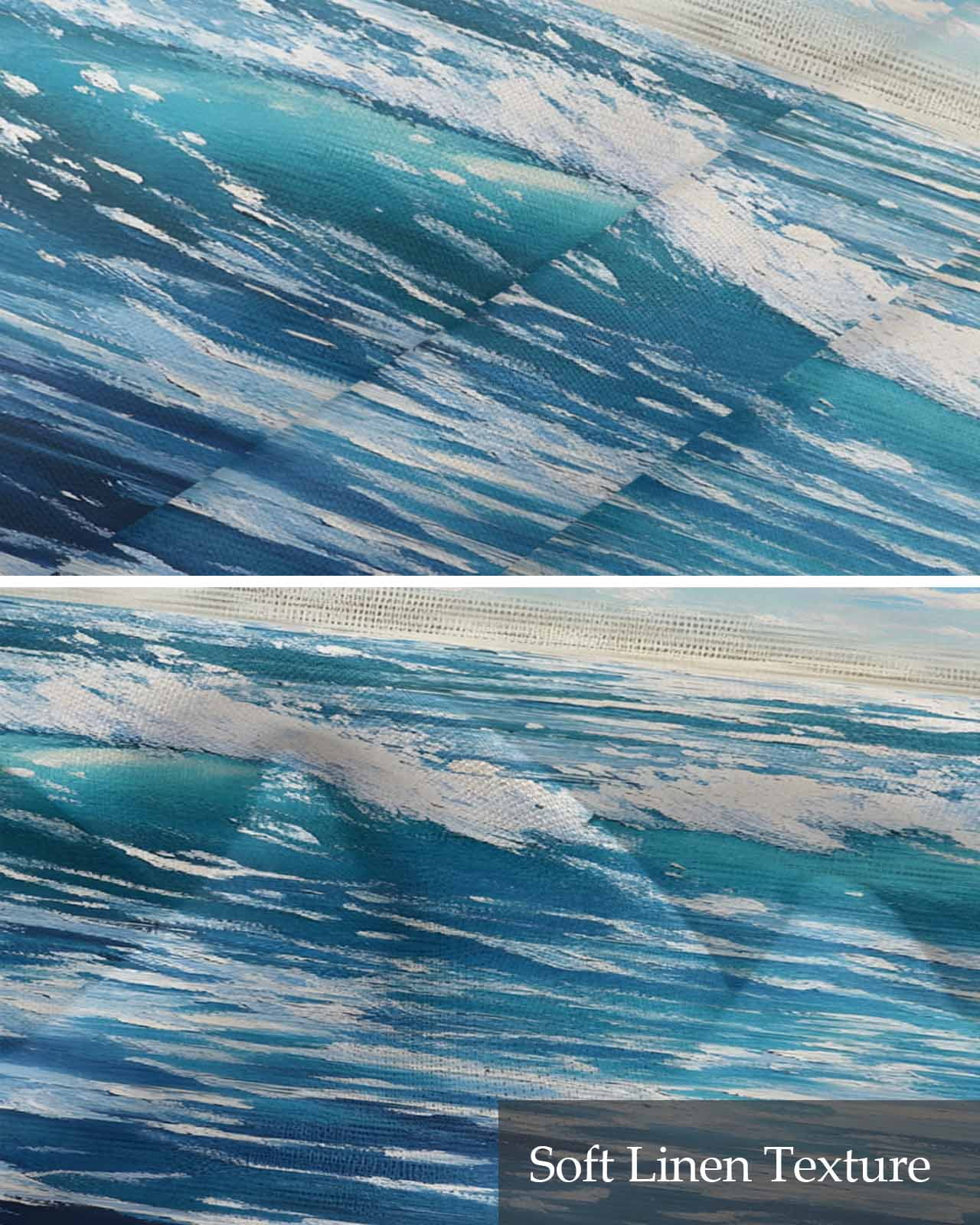Blue Coastal Kitchen Valances for Windows Farmhouse Linen Window Valance Curtain for Living Room Window Treatment Ocean Sea Nautical Summer Beach Valance Rod Pocket Topper Drape, 54 x 18 Inch