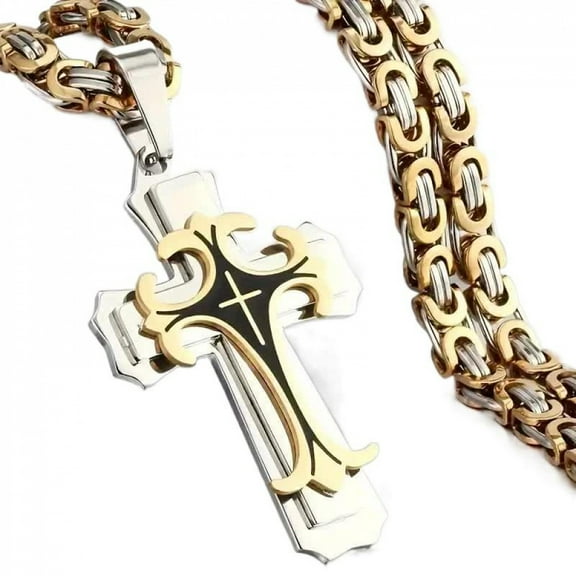 PULABO 1 Count Unisex Vintage Handmade Multi-layered Necklace Stainless Steel Cross Pendant handcrafted Necklace Jewelry