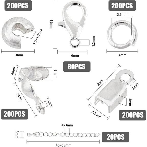 1 box DIY Jewelry Making Finding Kit Including Zinc Alloy Lobster Claw Clasps Iron Jump Rings & Folding Crimp Ends & Bead Tips & Crimp Beads Covers Brass