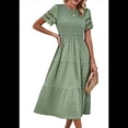 thumbnail image 2 of Vestido Elegante de y Verano para Mujer, Color Liso, con Cuello Redondo y Aberturas Fruta Verde M, 2 of 10