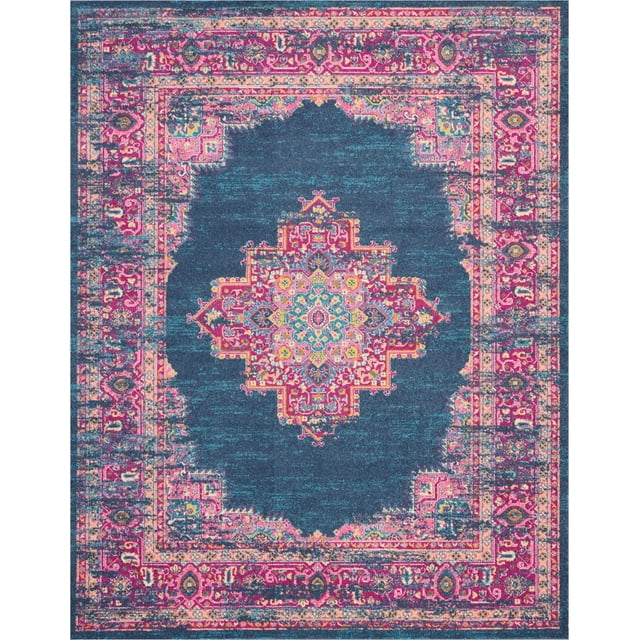 homeroots home decor 385256 8’ x 10’ Blue and Pink Medallion Area Rug