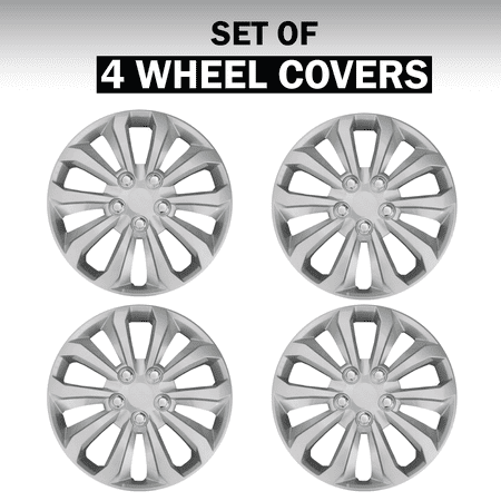 AUTO DRIVE 14 INCH SILVER ALLOY FINISH HUBCAP WHEEL COVERS – SET OF 4 – FITS MOST CARS