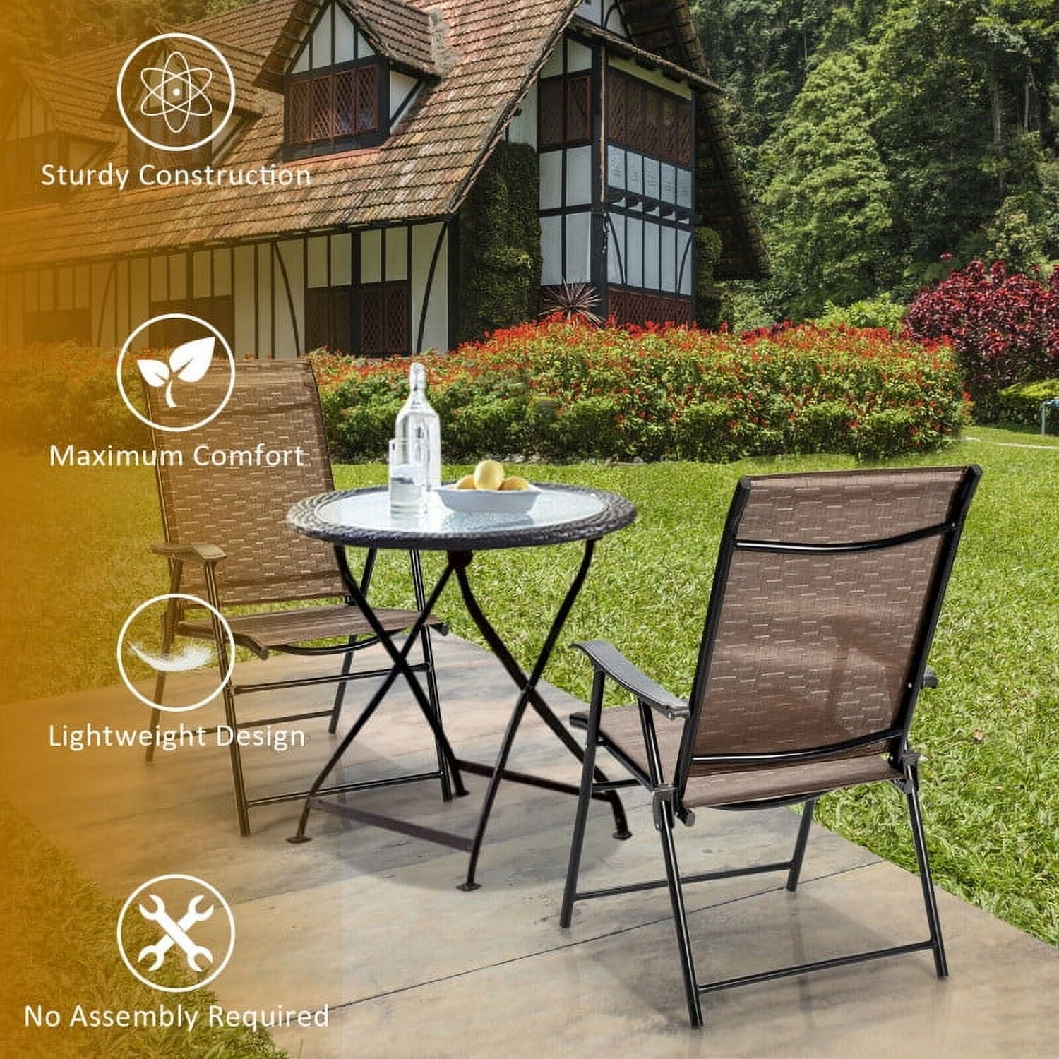 Aimee Lii 2 Pieces Outdoor Patio Folding Chair with Armrest for Camping Garden, Outdoor Patio Set