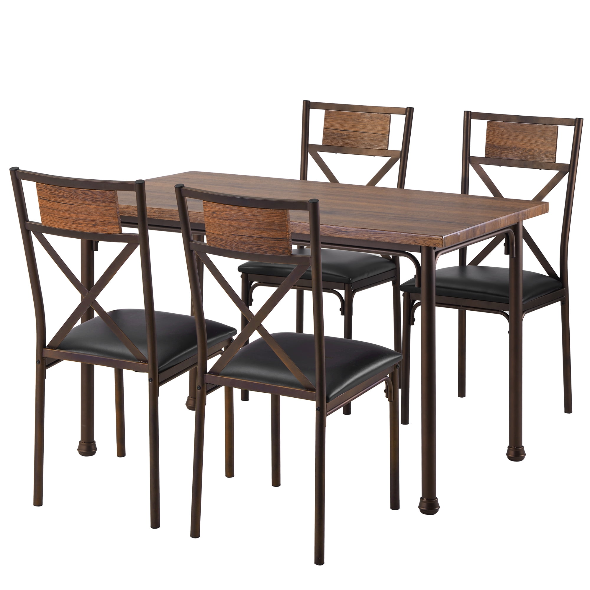 Kepooman 5 Piece Metal Dining Table Set with 4 Padded Chairs for Kitchen, Brown Kepooman 5 Piece Metal Dining Table Set with 4 Padded Chairs for Kitchen, Brown