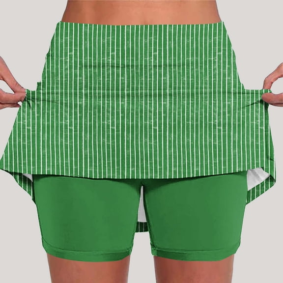 Mifsaly Striped Skorts for Women High Waist Tummy Control Tennis Golf Skort Skirt with Pockets Summer Casual Lightweight Breathable Athletic Workout Shorts XL