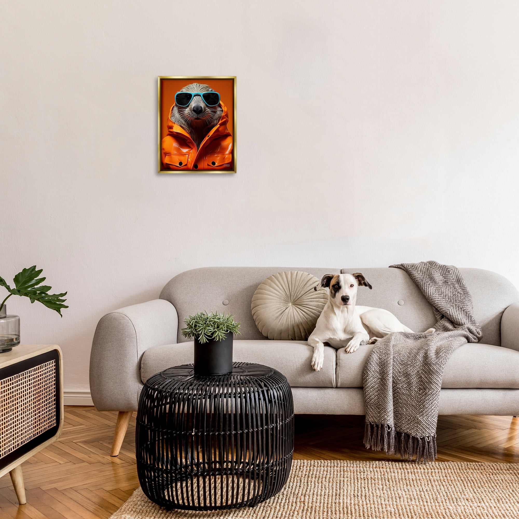 Stupell Industries Trendy Otter with Glasses Animals & Insects Painting Gold Floater Framed Canvas Art Print Wall Art, 17 x 21