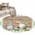 thumbnail image 2 of Round Area Rug 3ft, Happy Easter Gnomes Flowers Eggs Non-Shedding Washable Area Rug, Green Checker and Wood Non Slip Low-Profile Circle Rugs for Living Room, Bedroom Dining Room, 2 of 9