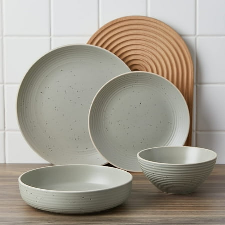 

ZCYH lain Lauren Stoneware Dinnerware Set 16-Piece Service for 4 Off White