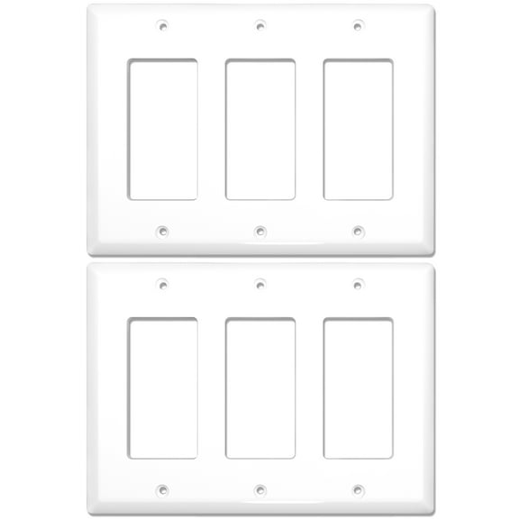 [2 Pack] NEU 3-Gang Mid-Size Decorator Light Switch Outlet Cover Wall Plates, 6.5" x 4.75", Unbreakable Polycarbonate Thermoplastic, Glossy White