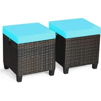 GHooa 2 Pieces Outdoor Patio Ottoman, All Weather Rattan Wicker Ottoman Seat, Patio Rattan Furniture, Outdoor Footstool Footrest Seat w/Removable Cushions