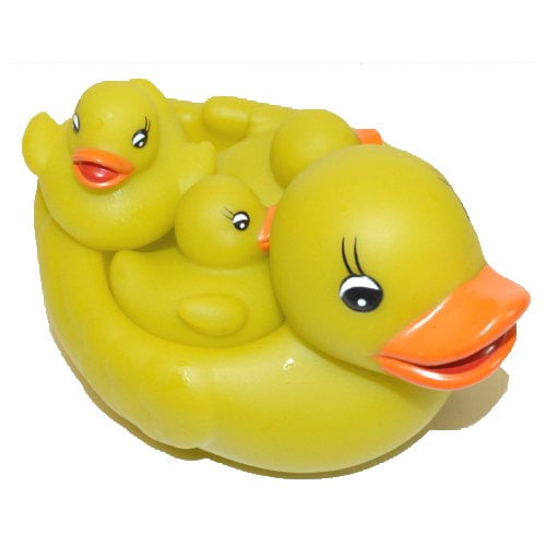 Lime Green Rubber Ducks Family Set of 4 Squeaky Bathtub Toy