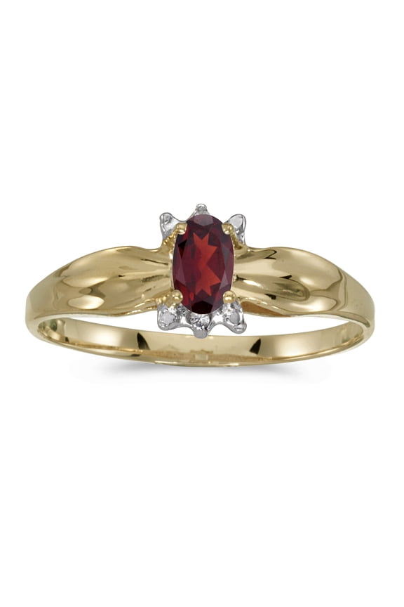 14k Yellow Gold Oval Garnet And Diamond Ring
