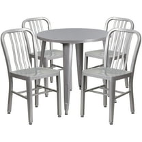 Flash Furniture Chad Commercial Grade 30" Round Silver Metal Indoor-Outdoor Table Set with 4 Vertical Slat Back Chairs