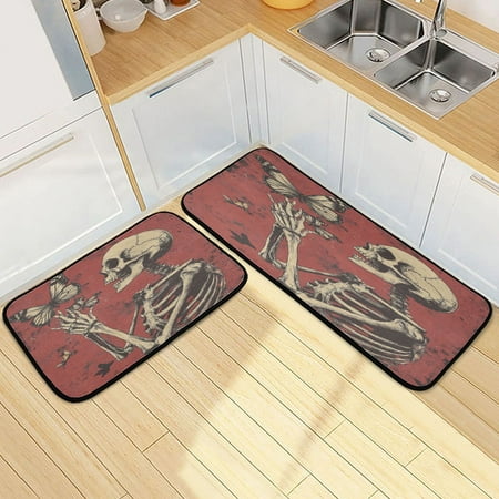 

Kitchen Floor Mat 2 Sets Carpet Floor Mat Kitchen Mat Bathroom Mat Living Room Mat Bedroom Mat Absorbent Delicate Fabric No Ball Skeletons and Beautiful Big Butterflies