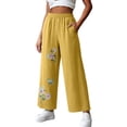 thumbnail image 3 of VBVC Women's Pull-On Floral Embroidered Pants, Wide Leg Cropped Palazzo Trousers For Women, Ladies' Summer Breathable Pants with Pockets,Yellow,M-4XL, 3 of 7