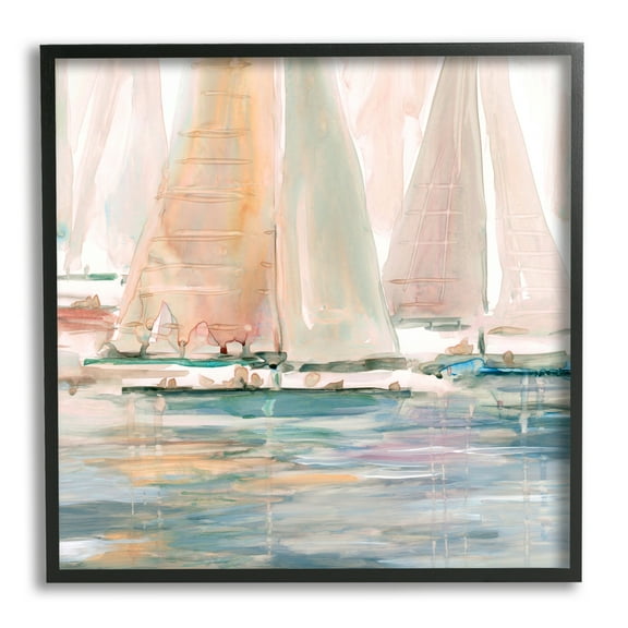Stupell Industries Warm Sunlit Sailboats Reflection Ocean Water Surface Painting Black Framed Art Print Wall Art, Design by Carol Robinson