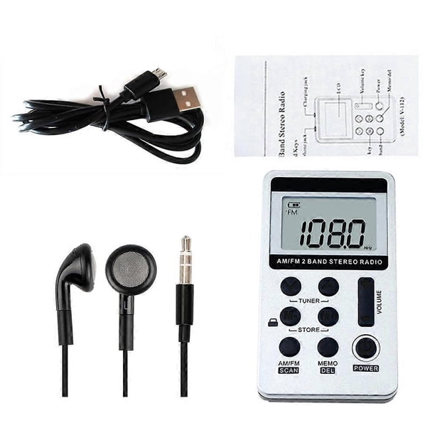 HanRongDa HRD-103 AM FM Digital Radio 2 Band Stereo Receiver Portable Pocket Radio w/ Headphones LCD Screen Rechargeable Battery Lanyard