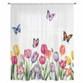 thumbnail image 2 of Tulips Spring Floral Sheer Curtains 96 Inches Long, Pastoral Flowers Butterfly Farmhouse Light Filering Curtains, Privacy Drapes Simi Floor to Veiling Curtain for Living Room Bedroom Window Treatment, 2 of 9