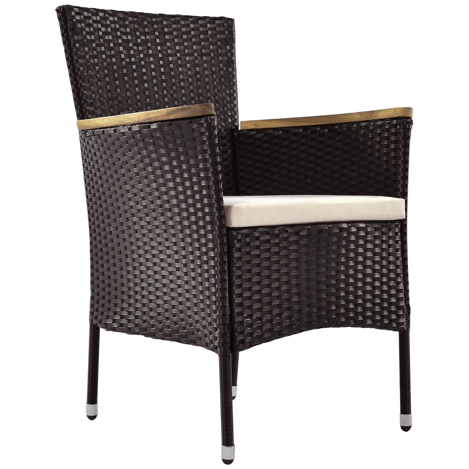 Kadyn 7-Piece Outdoor Patio Dining Set, Garden PE Rattan Wicker Dining Table and Chairs Set for 6-Person, Stackable Armrest Chairs with Cushions, Brown