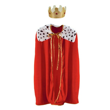 Royal Red Childrens King/Queen Robe with Gold Crown Mardi Gras or Halloween Costume Accessory