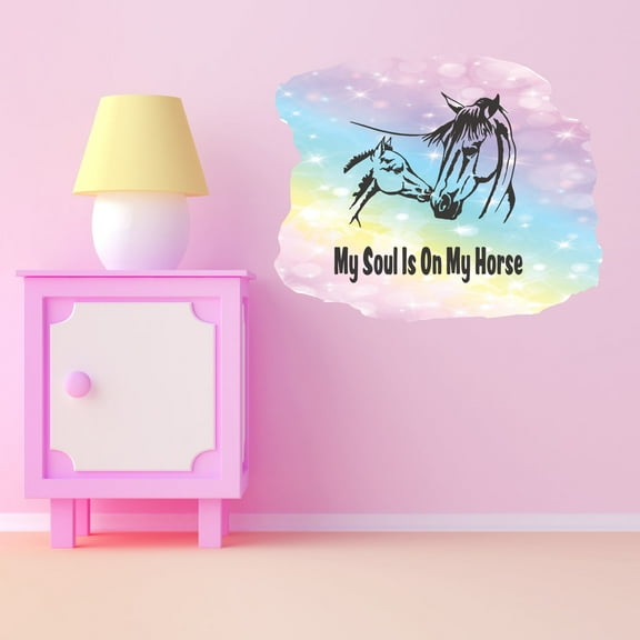 Animal Wall Decals for Children Bedroom - Horses on Multicolored Background Horse DIY & Creativity Boy Girl Bedroom Wall Sticker - Size: 10 In x 8 In