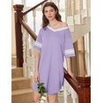 thumbnail image 3 of Ekouaer Nightgowns for Women 2 Pack Sleepshirts Short Sleeve Nightshirt V Neck Sleepwear Casual Pajama Dress, 3 of 6