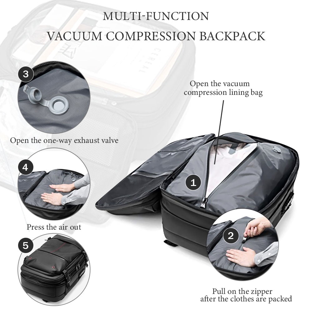 Kahopy Vacuum Backpack for Travel, 60L Expandable Compression Bag with Electric Vacuum Pump, Water Resistant and Anti Theft(Gray)
