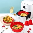 thumbnail image 2 of Air fryer Silicone Liners Reusable, 7.5IN Air Fryer Silicone Pot, Foldable Silicone Air Fryer Basket with Silicone Oven Mitts （Red）, 2 of 5