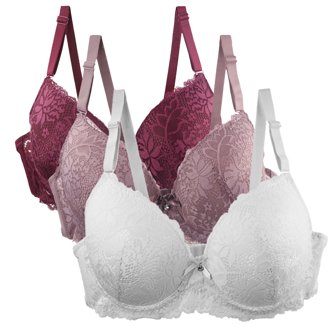 Plus Size Push Up Bra - Floral Lace Underwire, Soft Cup, 46DD, Pink, With Extender