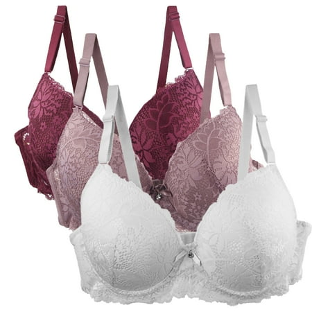 WCMZJ 3Pack Women s Push Up Lace Bra Underwire Plunge Full Coverage Bras Sexy Plus Size Support Everyday Bralettes Multicolor XXL