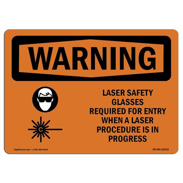 SignMission OS-WS-A-1824-L-12232 18 x 24 in. OSHA Warning Sign - Laser Safety Glasses Required with Symbol
